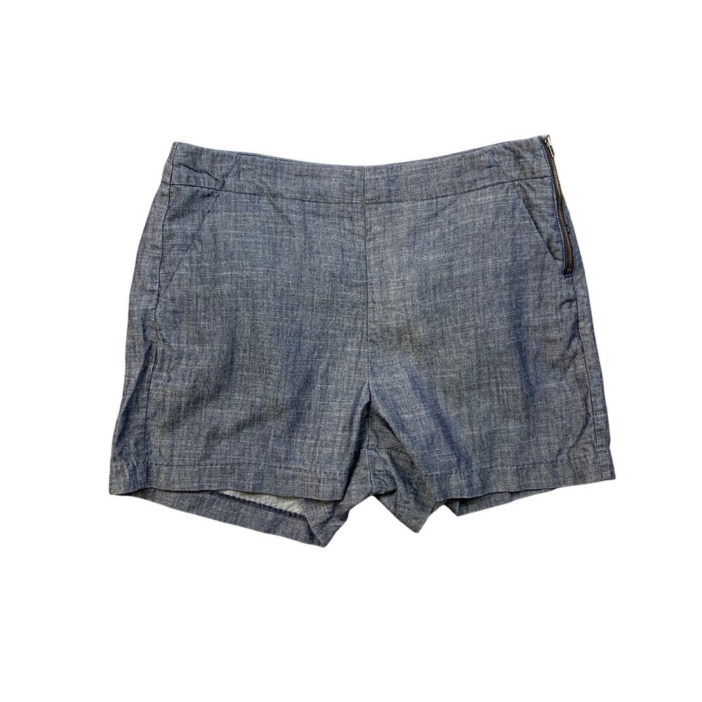 Level 99 Shorts Women 31 Indigo Linen Blend Chambray Flat Front High Rise Casual